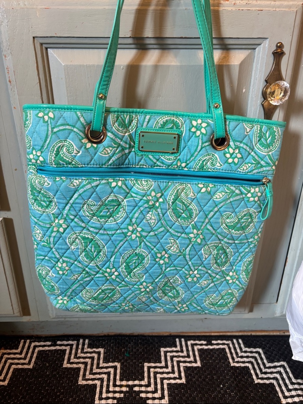 Tommy Hilfiger Turquoise Quilted Paisley Tote